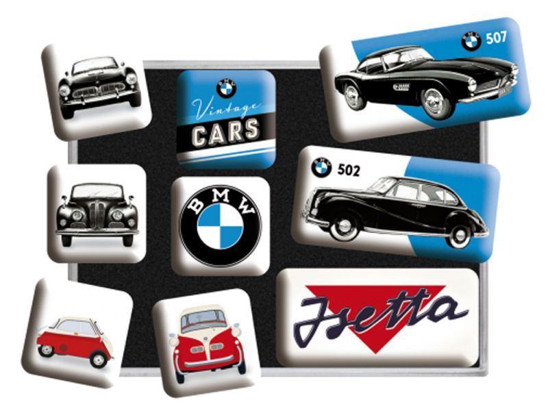 Nostalgic-Arts Conjunto de íman de carros Vintage BMW (9 peças)