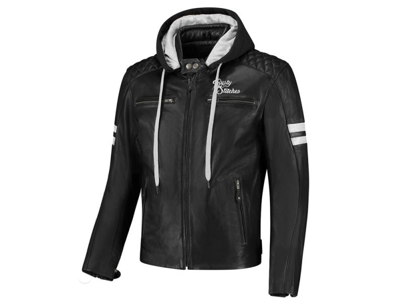 Rusty Stitches Super Jari Hooded V2 Motorradjacke Herren (schwarz / weiß)