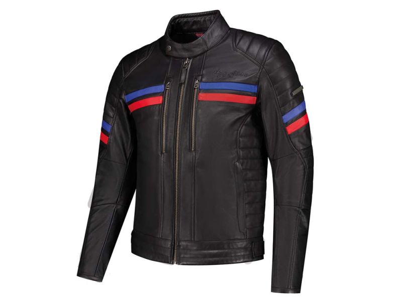 Rusty Stitches Steve Motorradjacke Herren (schwarz / rot / blau)