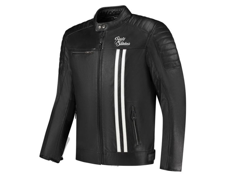 Rusty Stitches Cooper Motorradjacke Herren (schwarz / weiß)