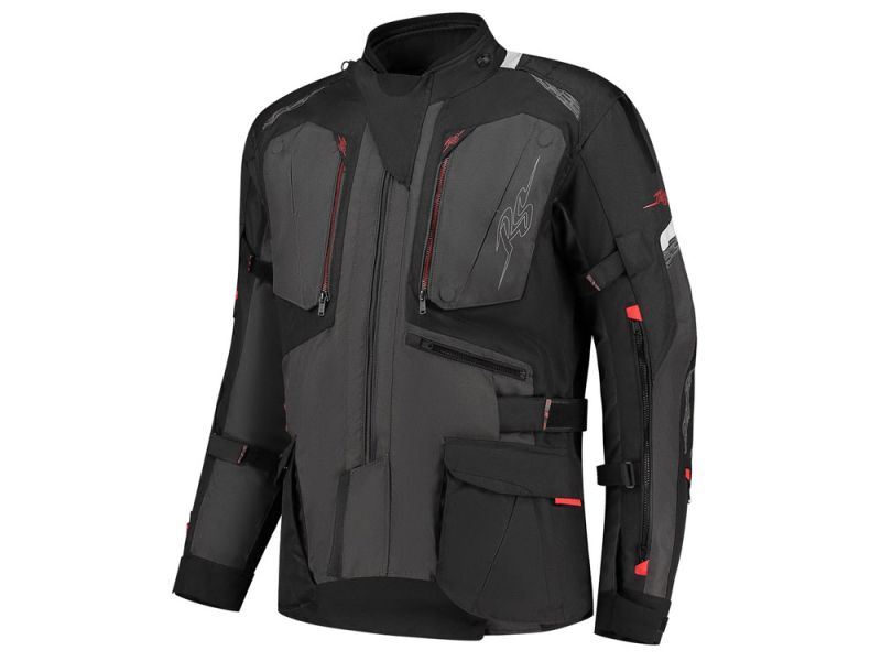Rusty Stitches Cliff Motorradjacke Herren (schwarz / grau / rot)