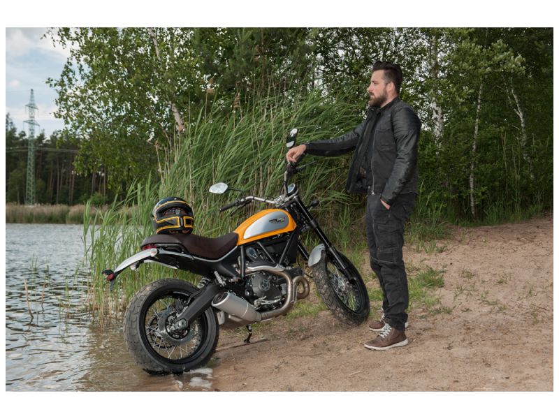 Calças de ganga Trilobite Scrambler Ácido & Jaqueta de Couro para Motocicleta