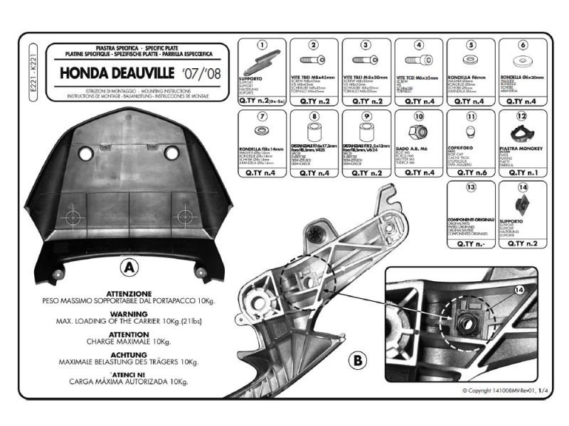GIVI Monokey E placa portadora Honda NT 700 V Deauville (2006-)