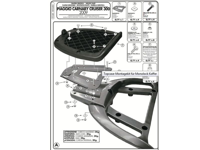 GIVI Kit de montagem E para topcases monolock Piaggio Carnaby 300 Cruiser (2009-)