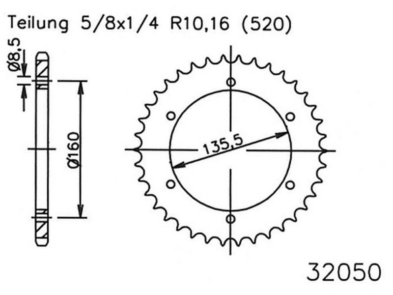 Esjot Roda dentada 47 dentes de aço (520 | 5/8x1/4 | 92-32050-47)