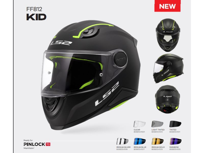 LS2 FF812 Kid Solid Motorradhelm Kinder (Schwarzmatt/Neongelb)