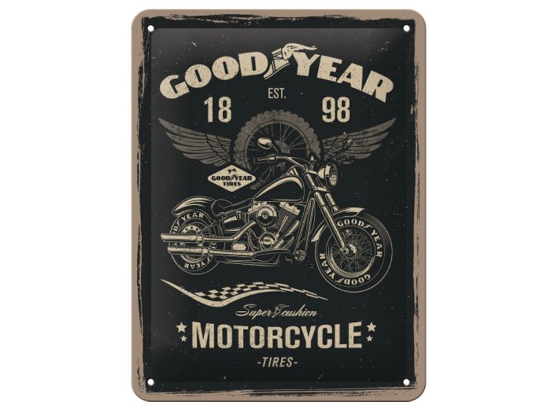 Nostalgic-Arts Goodyear Sinal metálico de motocicleta (15x20cm)
