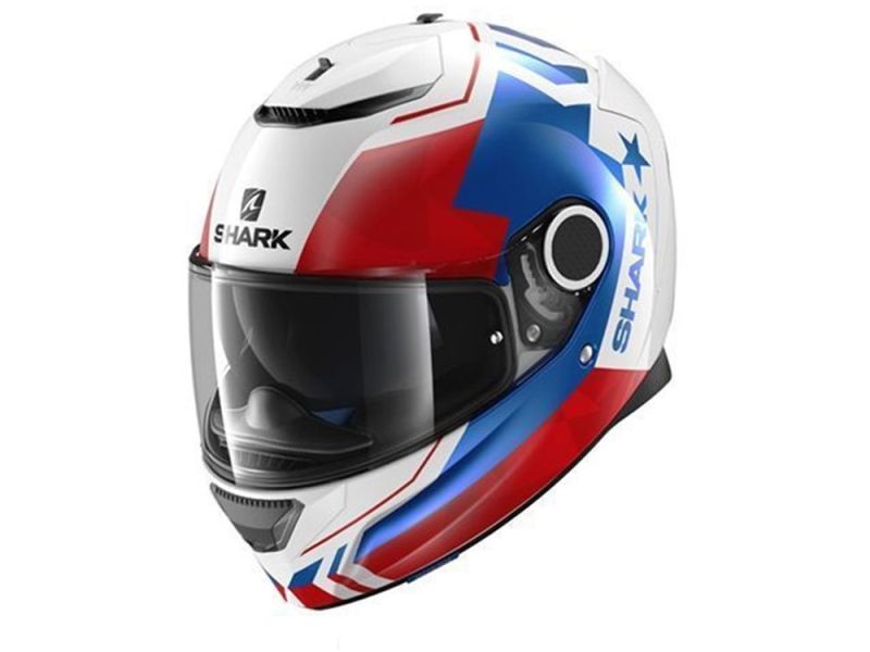 Shark Spartan Droze capacete facial completo (branco / azul / vermelho)