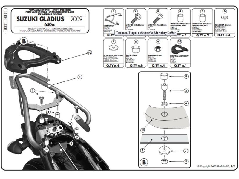 GIVI Bagageiro Monokey SR Suzuki Gladius 650 (2009-)