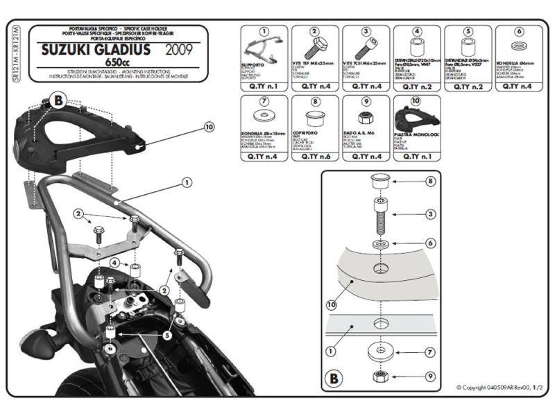 GIVI Porta-bagagens Monolock SR Suzuki Gladius 650 (2009-)