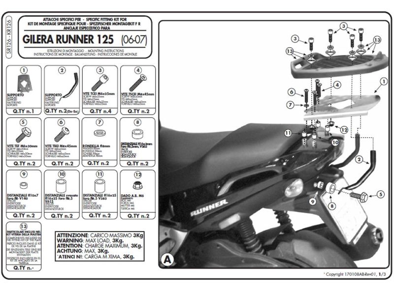 GIVI Porta-bagagens Monolock SR Gilera Runner 50 / 125 / 200 (2006-)
