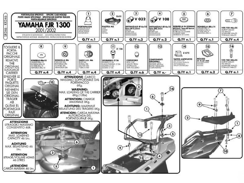 GIVI Bagageiro Monokey SR Yamaha FJR 1300 (2001-2005)