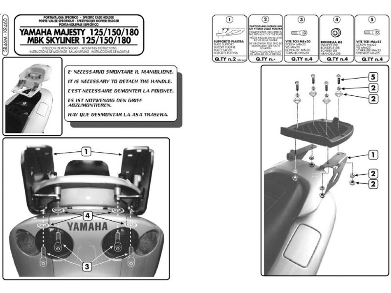 GIVI Bagageiro Monolock SR MBK Skyliner 125 / 150 (2001-2009) Yamaha YP 125 / 150 / 180 Majestade (2001-2010)