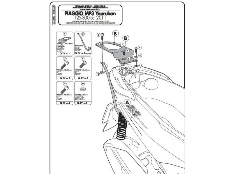 GIVI Porta-bagagens Monolock SR Piaggio MP3 125 / 300 Yourban (2011-)